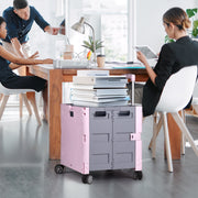 Folding Utility Cart with Lid | 60L Heavy Duty Rolling Crate with Wheels – Pink