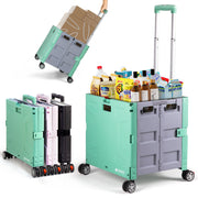 Folding Utility Cart with Lid | 60L Heavy Duty Rolling Crate with Wheels – Green