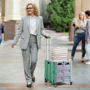 Folding Utility Cart with Lid | 60L Heavy Duty Rolling Crate with Wheels – Green