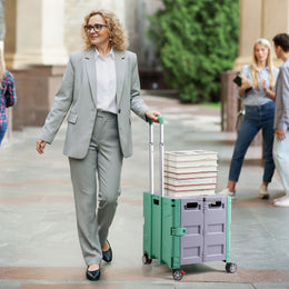 Folding Utility Cart with Lid | 60L Heavy Duty Rolling Crate with Wheels – Green