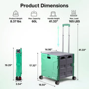 Folding Utility Cart with Lid | 60L Heavy Duty Rolling Crate with Wheels – Green
