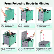 Folding Utility Cart with Lid | 60L Heavy Duty Rolling Crate with Wheels – Green