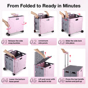 Folding Utility Cart with Lid | 60L Heavy Duty Rolling Crate with Wheels – Pink