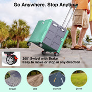 Folding Utility Cart with Lid | 60L Heavy Duty Rolling Crate with Wheels – Green