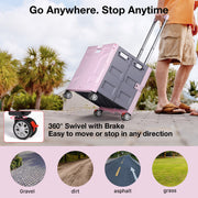 Folding Utility Cart with Lid | 60L Heavy Duty Rolling Crate with Wheels – Pink