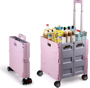 Folding Utility Cart Rolling Crate Handcart,165LBS Durable Heavy Duty, 60L Foldable Shopping Cart,for Groceries, Tools, Office, Teacher, Storage - Hombetta