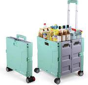 Folding Utility Cart Rolling Crate Handcart,165LBS Durable Heavy Duty, 60L Foldable Shopping Cart,for Groceries, Tools, Office, Teacher, Storage - Hombetta