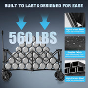 48'' Extra-Large All-Terrain Folding Wagon Cart | 350L 560LBS Capacity with Brakes - Black