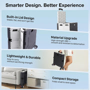 Folding Utility Cart with Lid | 60L Heavy Duty Rolling Crate with Wheels – Black