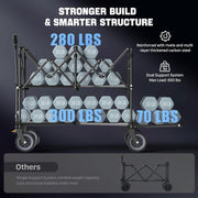 Heavy Duty Double Decker Folding Wagon | 400L All-Terrain Utility Cart with Brakes - Black