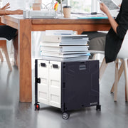 Folding Utility Cart with Lid | 60L Heavy Duty Rolling Crate with Wheels – Black