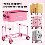 Collapsible Wagon Cart with Wheels, 150L Lightweight Foldable Utility Cart, Portable Rolling Wagon for Garden, Shopping, Sports, Camping, Transport, Pink
