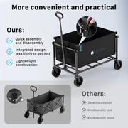 Collapsible Garden & Outdoor Wagon Cart | 150L Lightweight Foldable Utility Cart - Black