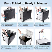 Folding Utility Cart with Lid | 60L Heavy Duty Rolling Crate with Wheels – Black