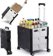 Folding Utility Cart with Lid | 60L Heavy Duty Rolling Crate with Wheels – Black