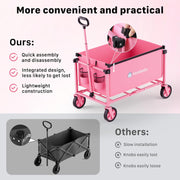 Collapsible Wagon Cart with Wheels, 150L Lightweight Foldable Utility Cart, Portable Rolling Wagon for Garden, Shopping, Sports, Camping, Transport, Pink