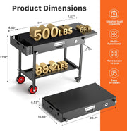 Portable Folding Grill Table Cart with Wheels | Outdoor BBQ Prep Table for Blackstone, Ninja & Weber Griddles – Black