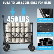 Heavy Duty All-Terrain Folding Wagon Cart | 150L-300L Capacity with Brake & Foldable Design - Black