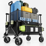 Heavy Duty All-Terrain Folding Wagon Cart | 150L-300L Capacity with Brake & Foldable Design - Black