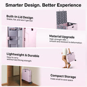 Folding Utility Cart with Lid | 60L Heavy Duty Rolling Crate with Wheels – Pink