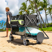 Heavy Duty Double Decker Folding Wagon | 400L All-Terrain Utility Cart with Brakes - Black
