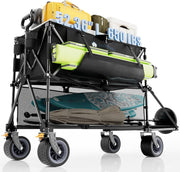 Heavy Duty Double Decker Folding Wagon | 400L All-Terrain Utility Cart with Brakes - Black