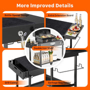 Portable Folding Grill Table Cart with Wheels | Outdoor BBQ Prep Table for Blackstone, Ninja & Weber Griddles – Black