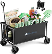 Collapsible Garden & Outdoor Wagon Cart | 150L Lightweight Foldable Utility Cart - Black