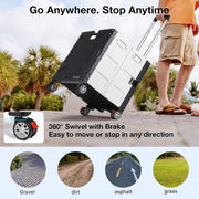 Folding Utility Cart with Lid | 60L Heavy Duty Rolling Crate with Wheels – Black