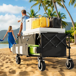 48'' Extra-Large All-Terrain Folding Wagon Cart | 350L 560LBS Capacity with Brakes - Black