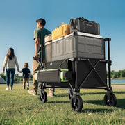 Heavy Duty All-Terrain Folding Wagon Cart | 150L-300L Capacity with Brake & Foldable Design - Black