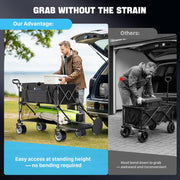 Heavy Duty Double Decker Folding Wagon | 400L All-Terrain Utility Cart with Brakes - Black