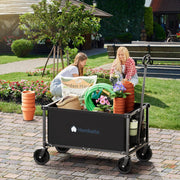 Collapsible Garden & Outdoor Wagon Cart | 150L Lightweight Foldable Utility Cart - Black