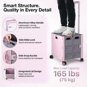 Folding Utility Cart Rolling Crate Handcart,165LBS Durable Heavy Duty, 60L Foldable Shopping Cart,for Groceries, Tools, Office, Teacher, Storage - Hombetta