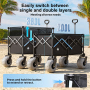 HOMBETTA Utility Foldable Cart,450LBS Heavy Duty Beach Wagon,All-Terrain with Big Wheels for Sand, Capacity 380L for Groceries, Camping, Sports - Hombetta