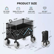 HOMBETTA Utility Foldable Cart,450LBS Heavy Duty Beach Wagon,All-Terrain with Big Wheels for Sand, Capacity 380L for Groceries, Camping, Sports - Hombetta