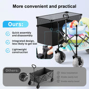 HOMBETTA Utility Foldable Cart,450LBS Heavy Duty Beach Wagon,All-Terrain with Big Wheels for Sand, Capacity 380L for Groceries, Camping, Sports - Hombetta