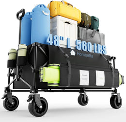 Extra-Large Folding Utility Wagon Cart, 350L Capacity, 560LBS Heavy Duty with Brakes, All-Terrain Wheels, for Camping, Beach, Travel, Festival - Hombetta
