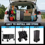 Extra-Large Folding Utility Wagon Cart, 350L Capacity, 560LBS Heavy Duty with Brakes, All-Terrain Wheels, for Camping, Beach, Travel, Festival - Hombetta